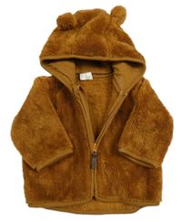 Hnědá chlupatá propínací mikina s kapucí H&M