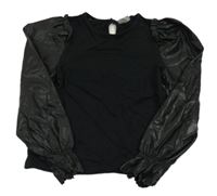 Čierne tričko s koženkovymi rukávy Zara