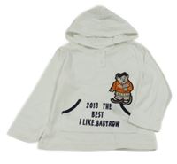 Biele tričko s medvědem, nápisom a kapucňou