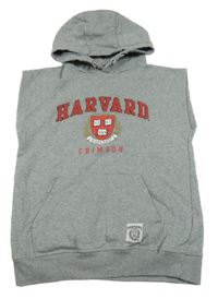 Sivá tepláková vesta s nápisom a kapucňou