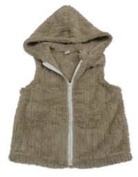 Béžová chlpatá prepínaci vesta s kapucňou Shein