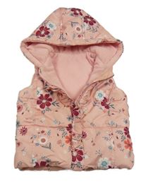 Svetloružová kvetinová šušťáková zateplená vesta s kapucňou George