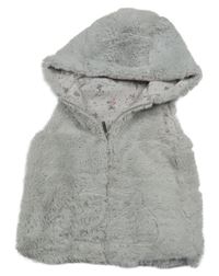 Svtlešedá kožešinová podšitá vesta s kapucí Little kids