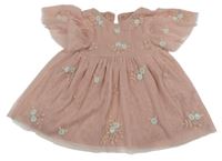 Ružovo-hnedé tylové šaty s kvetinami Primark