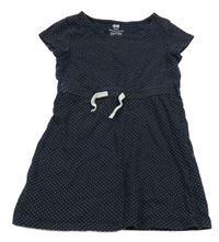 Tmavomodré bavlnené šaty s bielymi bodky H&M