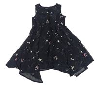 Tmavomodré šifónové šaty s hviezdami a planetami H&M