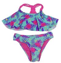 Světlemodro-růžové květované dvoudílné plavky Primark 