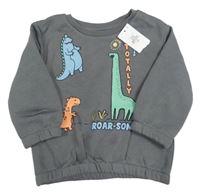 Nové - Tmavosivá mikina s dinosaurami Primark