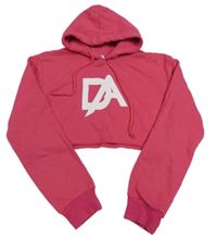 Růžová crop mikina s písmeny a kapucí 