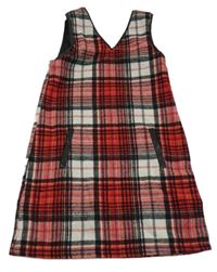 Červeno-bielo-čierne kockované vlnené šaty zn. Tu