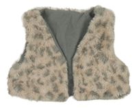 Pudrovo-sivá vzorovaná kožušinová podšitá vesta