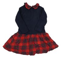 Tmavomodro-kockované pleteno/bavlněné šaty s kostkovanou sukní Next