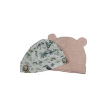 2x čepice - svetloružová s hvězdou + biela so zvířaty