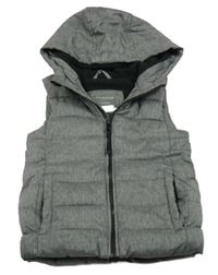 Tmavošedá melírovaná šusťáková zateplená vesta s kapucí Primark