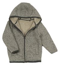 Béžovo-šedá melírovaná pletená zateplená propínací mikina s kapucí George