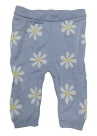 Modré pletené nohavice s kvietkami F&F