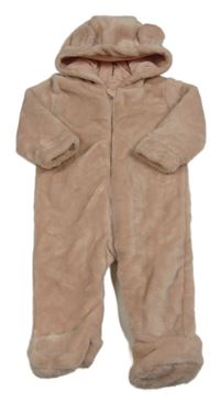 Světlerůžová chlupatá podšitá kombinéza s kapucí F&F