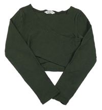 Tmavozelené rebrované crop tričko Candy