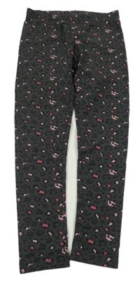 Tmavošedo-růžové vzorované legíny 