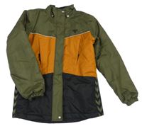 Khaki-oranžovo-černá šusťáková zimní bunda Hummel