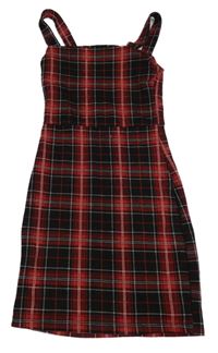 Červeno-čermé kostkované úpletové šaty New Look