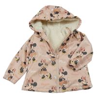 Světlerůžová nepromokavá zateplená bunda s Minnie a kapucí Disney