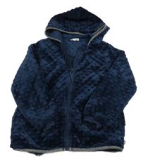 Tmavomodrá chlpatá 3D bodkovaná á prepínaci mikina s kapucňou