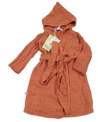 Nové - cihlový mušelínový župan s kapucí 