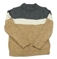 Tmavošedo-bílo-hnědý svetr Next