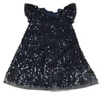 Tmavomodré sieťované šaty s flitrami H&M