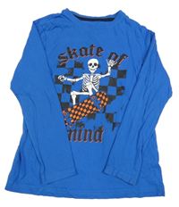 Modré tričko s kostrou a nápisom Primark