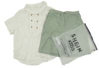 Nové - 2set - Bílá mušelínoívá polokošile + khaki lehké kraťasy Shein