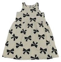 Béžovo-čierne bavlnené šaty s mašľami H&M