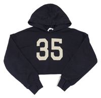 Tmavomodrá crop mikina s číslom a kapucňou H&M