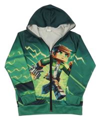 Tmavozelená prepínaci mikina s potlačou a kapucí - Minecraft
