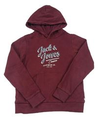 Vínová mikina s nápisem a kapucí Jack & Jones