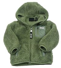 Khaki huňatá propínací mikina s kapucí DKNY