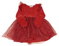 Červené žinylkovo/tylové šaty s puntíky H&M
