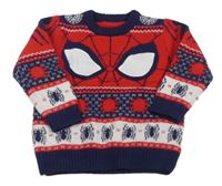 Tmavomodro-červeno-biely vzorovaný sveter so Spider-manem George