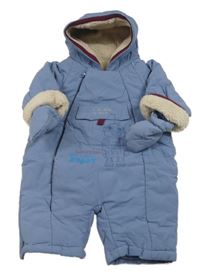 Modrá šusťáková zimní kombinéza s robotem a kapucí + rukavice Mothercare