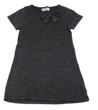 Tmavošedo-strieborné svetrové šaty s mašlou H&M