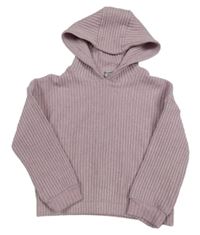 Fialový rebrovaný crop sveter s kapucňou Tu