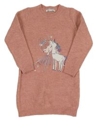 Růžové pletené šaty s jednorožcem a holčičkou Primark