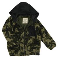 Kaki-čierna army huňatá podšitá bunda s kapucňou Matalan