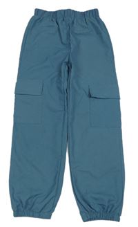 Modré šusťákové cargo cuff kalhoty Shein