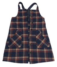 Tmavomodro-farebné kockované prepínaci vlnené šaty Tu