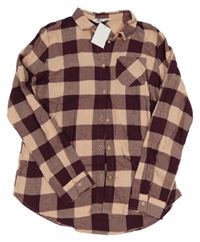 Nové - Vínovo-svetloružová kockovaná flanelová blúzka H&M