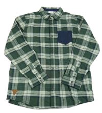 Tmavozeleno-tmavomodrá kostkovaná košile s kapsou Vertbaudet