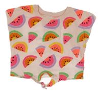 Světlerůžové crop tričko s melouny a uzlem Primark 