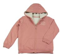 Růžová propínací zateplená mikina se smajlíkem a kapucí George